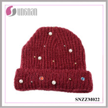 2016 el último sombrero hecho punto gorra de lana de hilo de Diamante (SNZZM022)
